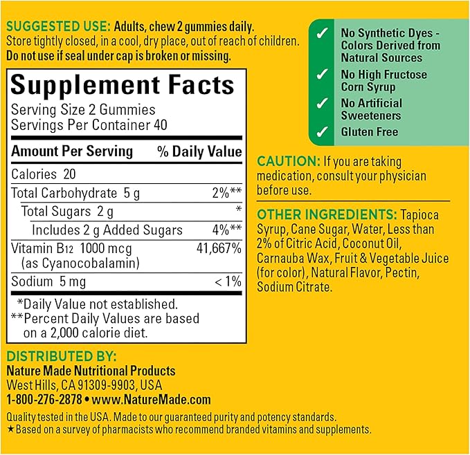 Nature Made Energy B12 1000 mcg, 80 Gummies, 40 Day