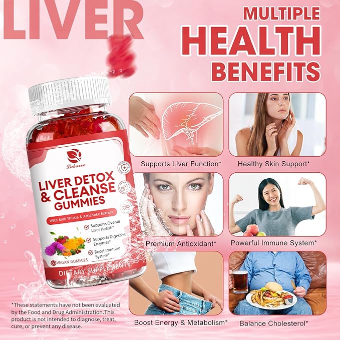 Liver Cleanse Detox & Repair Gummies - 24 Potent Herb w/3000MG Milk Thistle Silymarin, Dandelion, Artichoke Extract & Elderberry - No Sugar, Raspberry Flavor - 180 Count