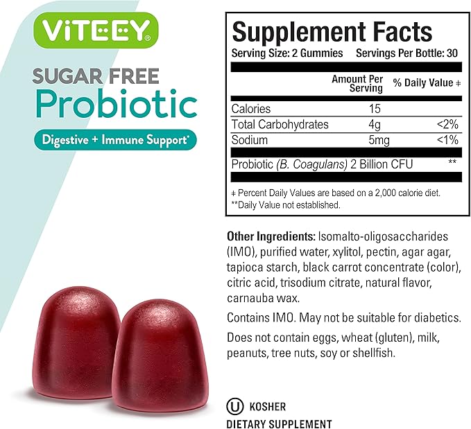Probiotic Gummies for Women, Men & Teens, 2 Billion CFUs - Sugar Free - Immune Booster, Digestive Support, Gut Health - Vegan, Gelatin Free, GMO Free - Tasty Chewable Raspberry Flavored Gummy