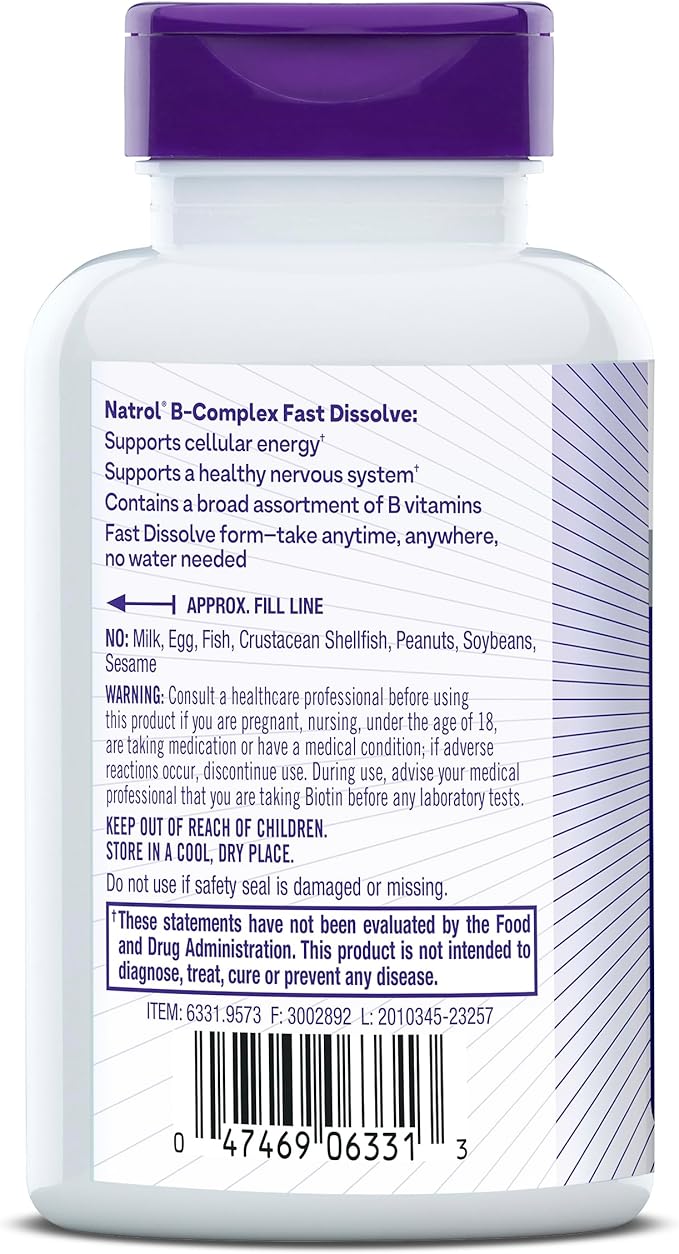 Natrol Fast Dissolve B-Complex, Dietary Supplement 90 Tablets, 30 Day