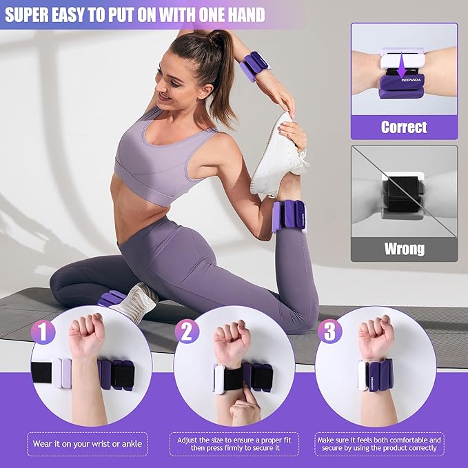 Adjustable Ankle & Wrist Weights for Women & Men, Set of 2 (1lb / 2lb Each), Silicone Weighted Bangles for Arm, Leg, Walking, Fitness, Yoga, Pilates Workout 24055