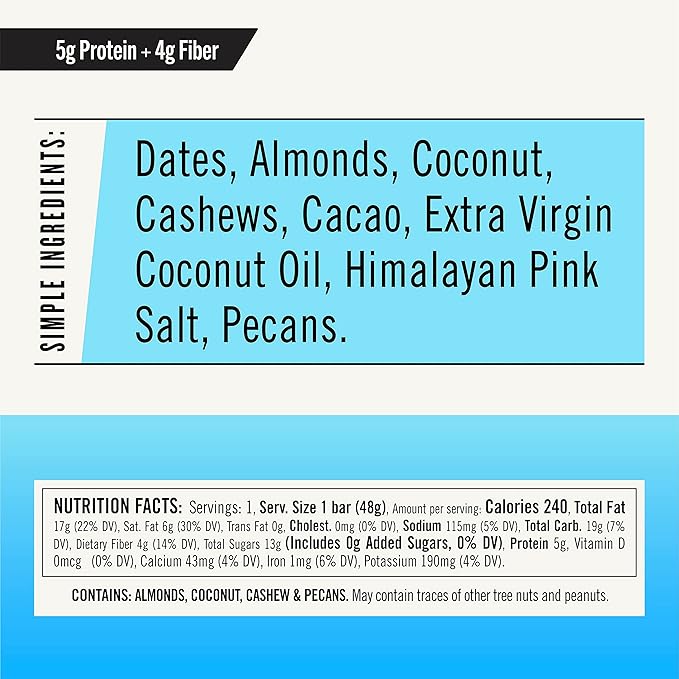 Thunderbird Bars Energy Snack, Gluten-Free Healthy Protein, Real Food, Vegan Paleo, No Added Sugar, Chocolate Coconut Cashew (6 Count, 1.7 oz. Bars)