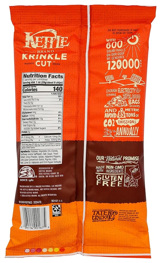 Kettle Foods Habanero Lime Krinkle Cut Kettle Chips, 5 OZ