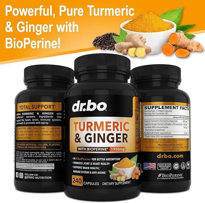 Turmeric Curcumin with BioPerine & Ginger Supplement 1950mg Organic 240 Capsules