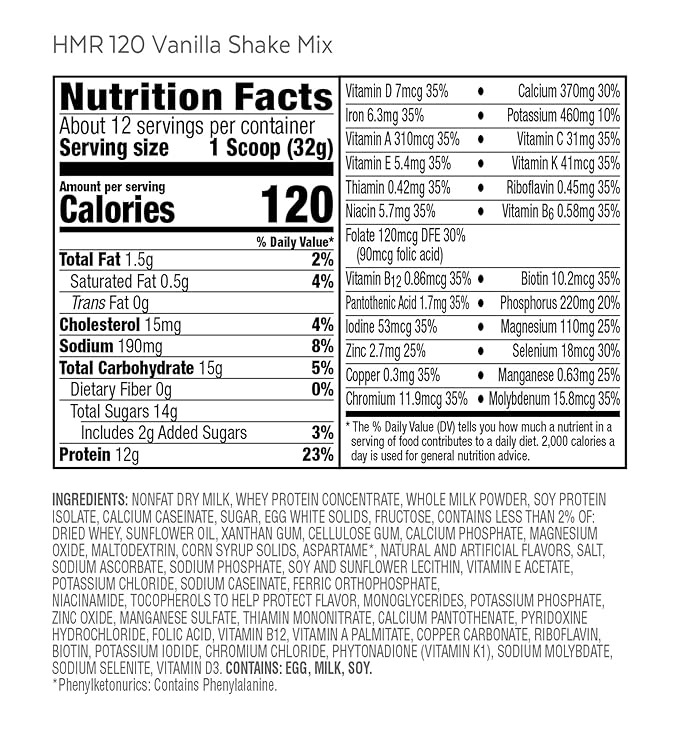 HMR 120 "Classic" Shake Meal Replacement Powder 12g of 2 Pack 12 Servings