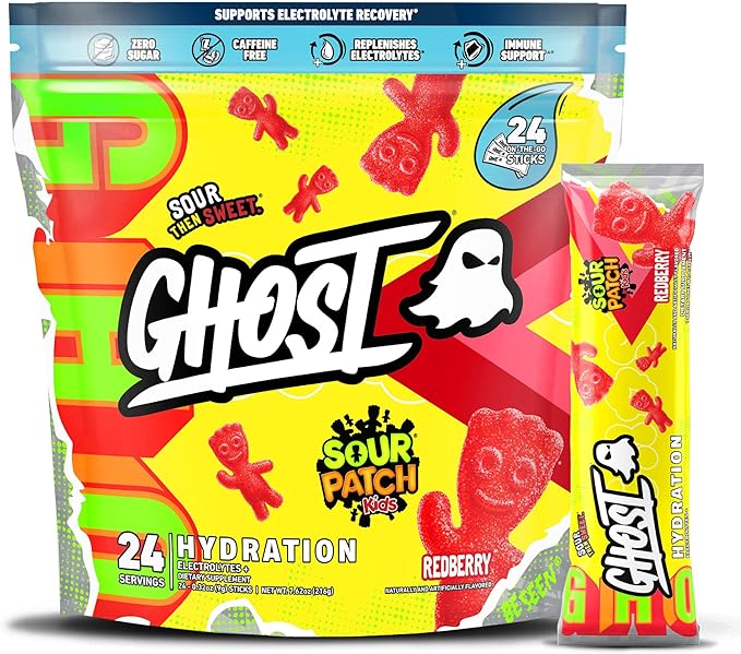 GHOST Hydration Packets, Sour Patch Kids 24 Sticks,