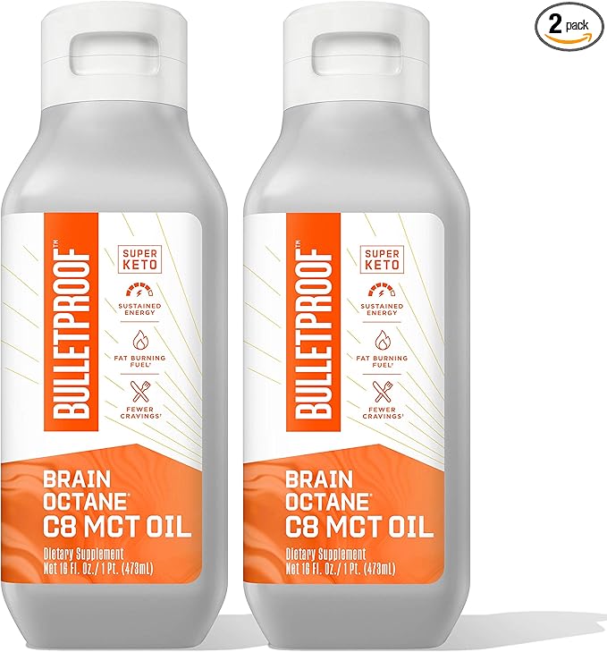 Bulletproof Brain Octane C8 MCT Oil, 16 Ounces (Pack of 2), Keto Supplement for Sustained Energy and Craving Support