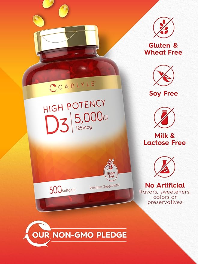 Carlyle Vitamin D3 5000 IU Softgels 500 Count 125mcg