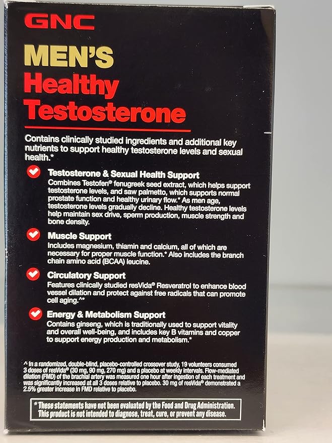 GNC Men's Healthy Testosterone, 60 Caplets, Testosterone and Sexual Health Support