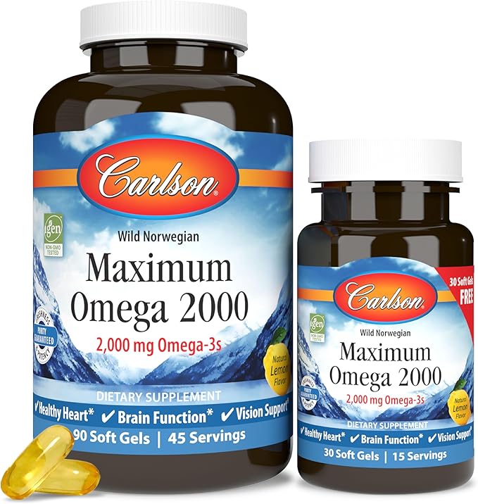 Carlson - Maximum Omega 2000, 2000 Omega-3 Fatty 90+30 Softgels