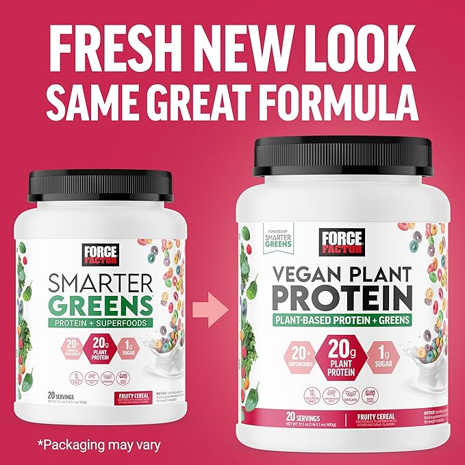 FORCE FACTOR Vegan Plant Protein, Plant-Based 20g Plant 20 Servings