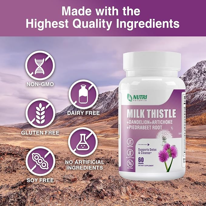 Milk Thistle Supplement with Dandelion Root, 80% Silymarin 60 Capsules