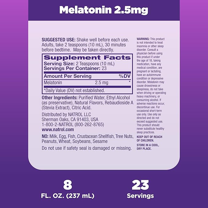 Natrol Liquid Melatonin 2.5mg, Berry-Flavored Dietary 8 Fl 23 Day