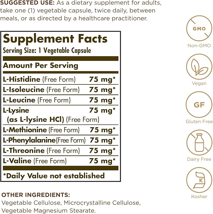 SOLGAR Essential Amino Complex - 90 Vegetable Capsules, Pack of 3 - Non-GMO, Vegan, Gluten Free, Dairy Free, Kosher - 270 Total Servings