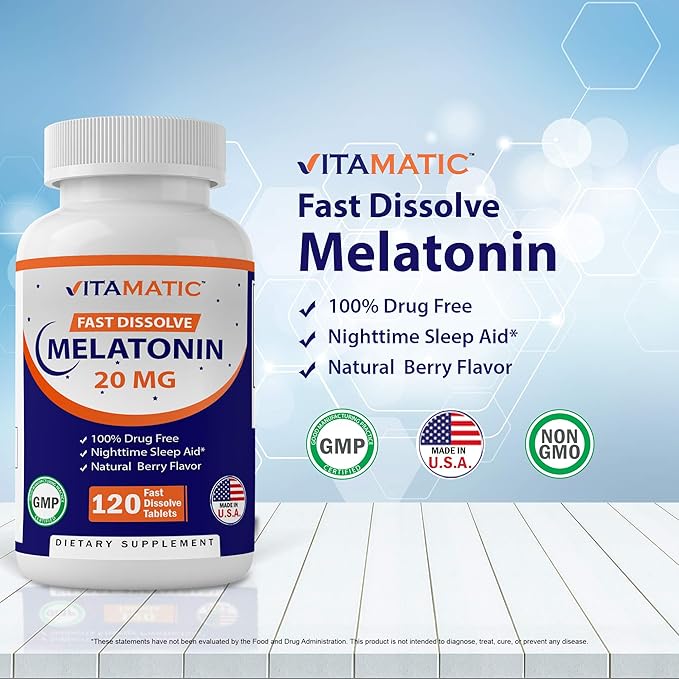 Vitamatic 2 Pack Melatonin 20mg Fast 120 Tablets 240 Tablets)