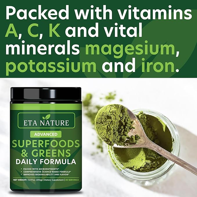 Greens Superfood Powder - Super Greens Powder for Immunity, Energy, Digestive and Liver Health - Fruits and Vegetables Supplements Packed with Vitamins and Minerals - Supergreens 396g