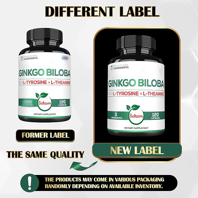 1000mg Ginkgo Biloba Supplements with L-Tyrosine, L-Theanine 120 Capsules 2-Month Supply
