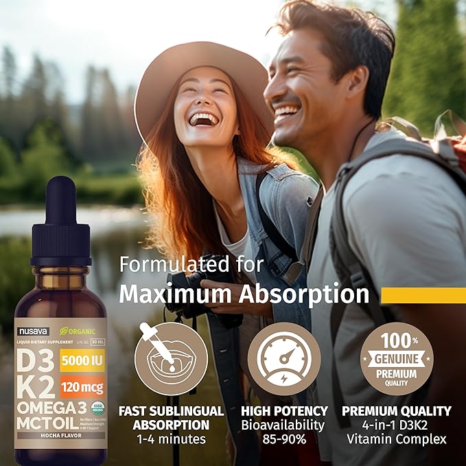 (2 Pack) Organic Vitamin D3 K2 3, 5000 5000 IU, 5000 IU, D3 for 2 Fl