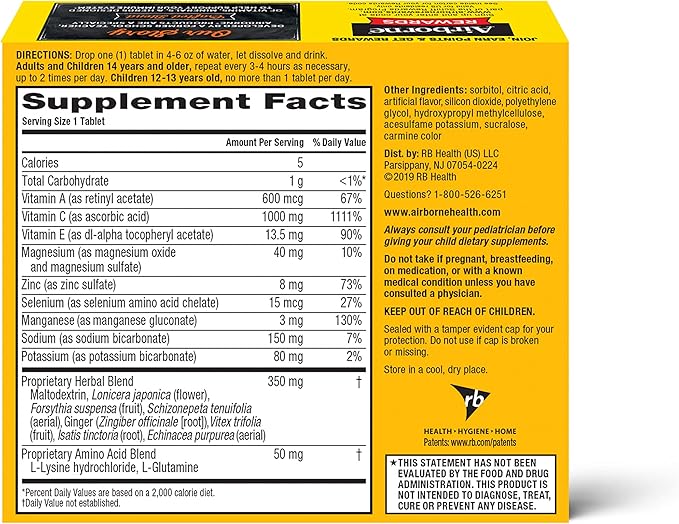 Airborne 1000mg Vitamin C with Zinc, 30 Fizzy