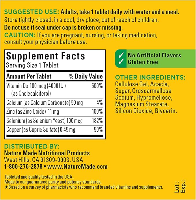 Nature Made Super Vitamin D Immune D3, Selenium, 70 Tablets, 70 Day