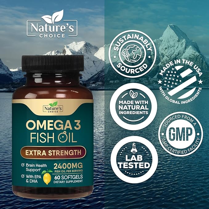 Triple Strength Omega 3 Fish Oil 2400 mg Omega-3 Supplements, 60 Softgels