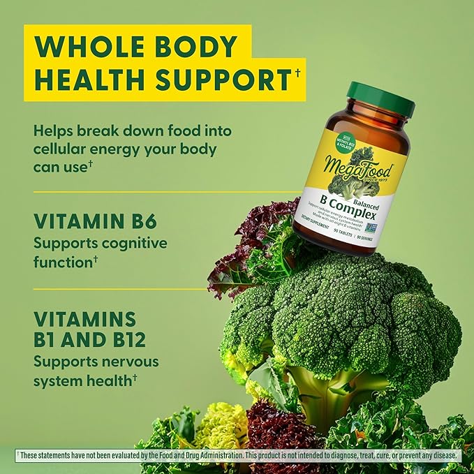 MegaFood Balanced B Complex 8 B B6, Vitamin B12, Folate, 90 Tabs