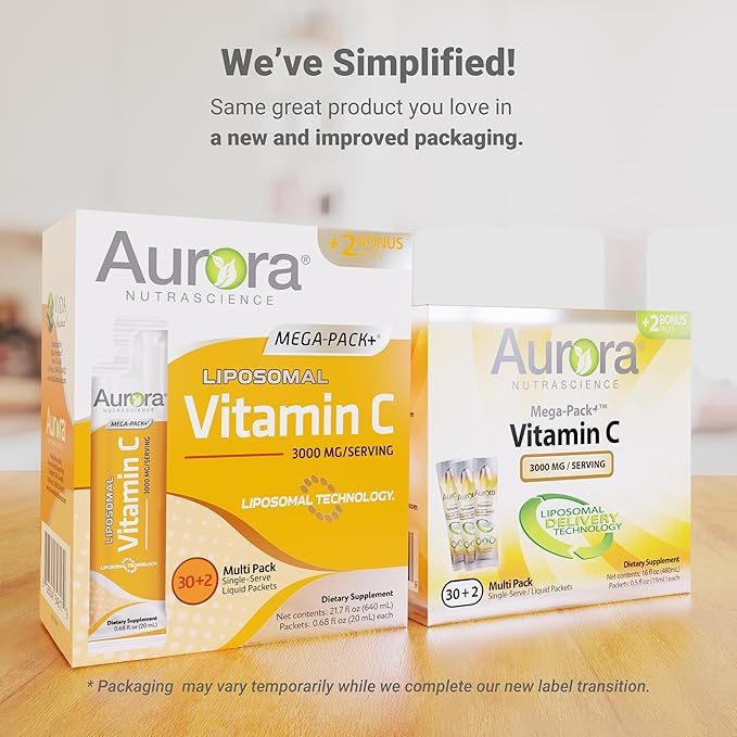 Aurora Nutrascience Mega-Pack Liposomal Vitamin C, 3,000 mg 32 Single 21.7 oz (640 mL)