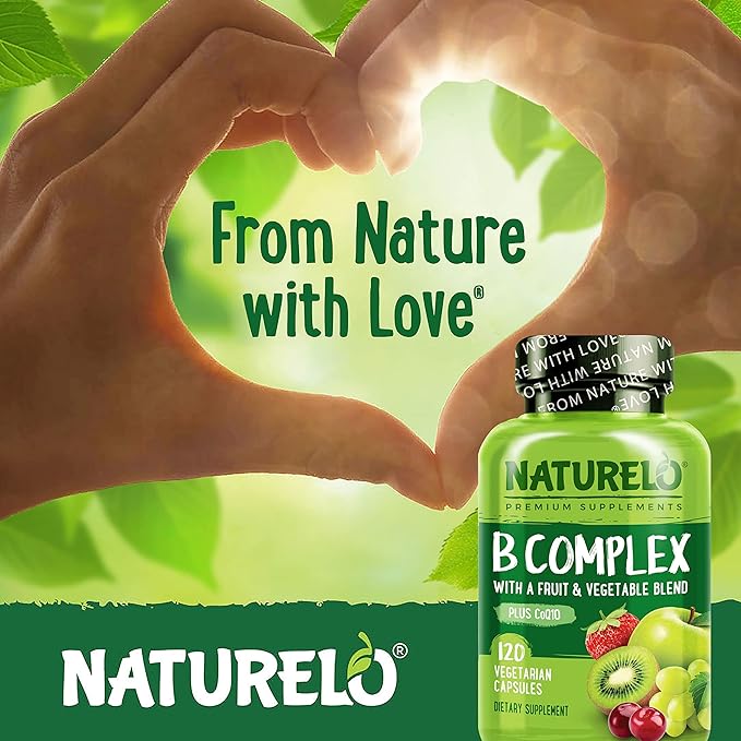 NATURELO Vitamin B Complex with Methyl B12, Methyl B6, Biotin CoQ10, and 120 Capsules
