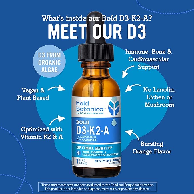 D3-K2-A, Liquid Vitamin Complex, Vegan Vitamin D3 from K2 (MK7) (MK7) and 1 FL (30mL)