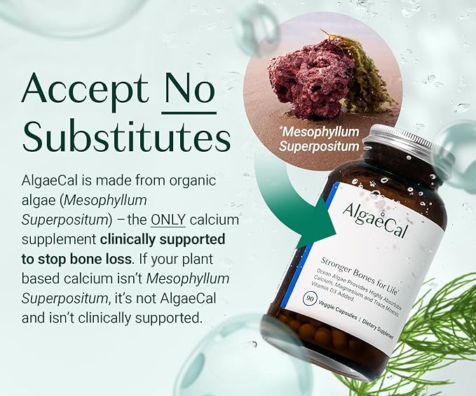 ALGAECAL - Plant Based Calcium Supplement with 13 Bone Supporting Minerals + Vitamin D3 (1000 IU) clinically Shown to Stop Bone Loss. Organic Calcium (750 mg), 90 Veggie Caps