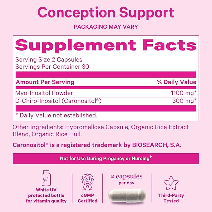 Pink Stork Myo-Inositol & D-Chiro Inositol: 3.6:1 Blend to Support Fertility, Hormone Balance for Women - Ovarian Function, Ovulation, Conception, and Period Support Supplement - 60 Capsules