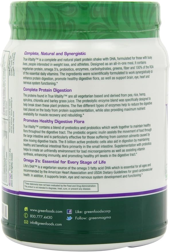 Green Foods True Vitality Plant Protein 25.2 Ounce