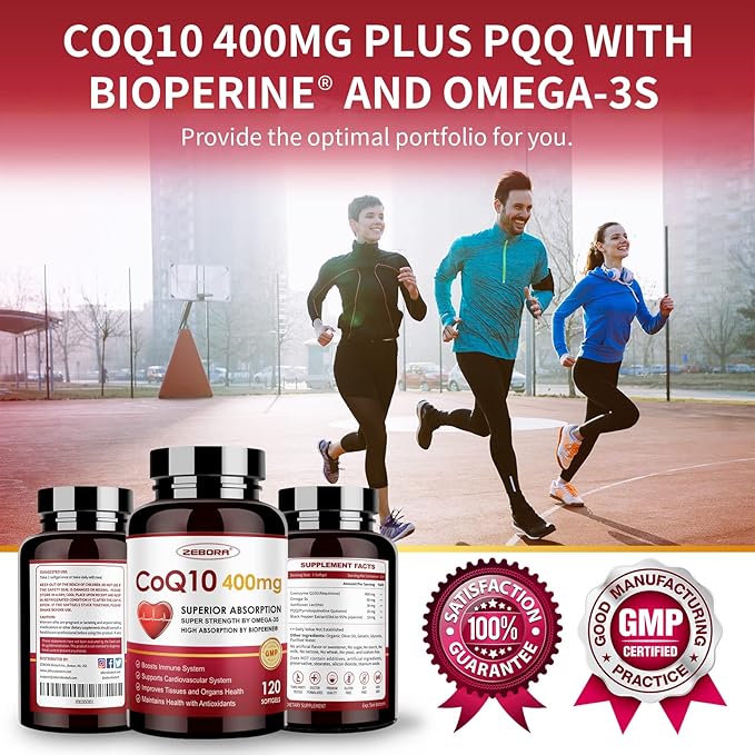 CoQ10-400mg-Softgels with PQQ, BioPerine & Omega-3, Q10(Ubiquinone) Supplement 120 Servings