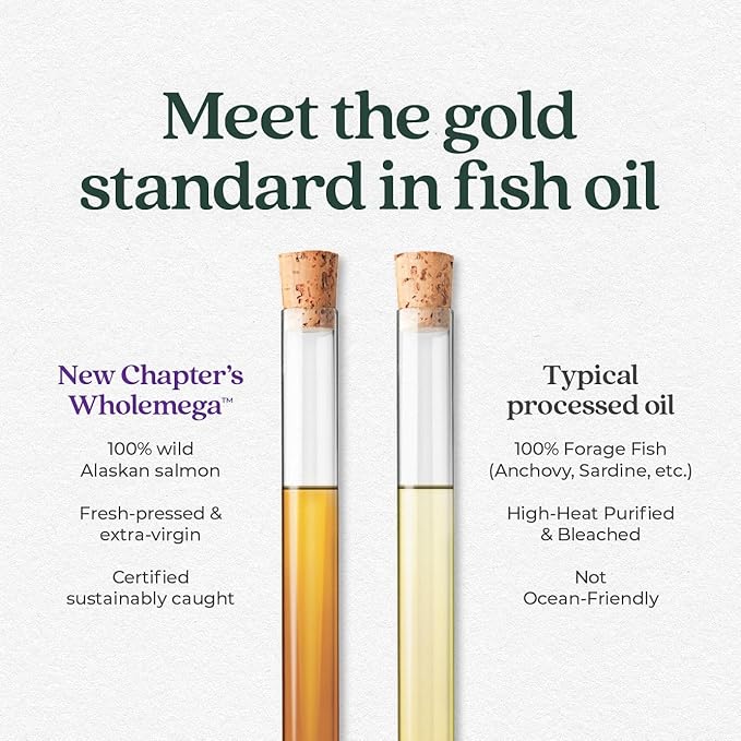 New Chapter Wholemega Fish Oil Supplement Omega-3 + D3 + 60 ct, 1000mg Softgels