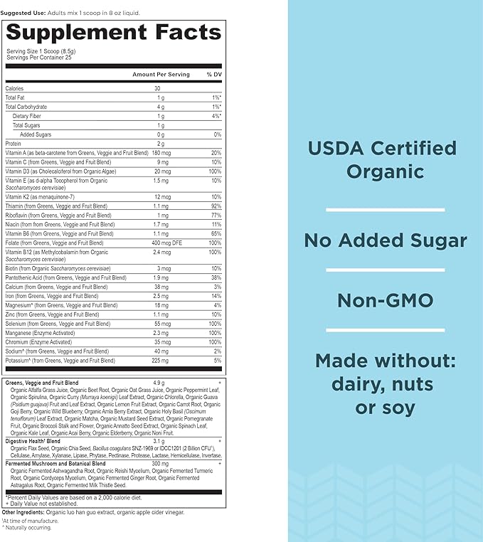 Ancient Nutrition Organic SuperGreens and Multivitamin 25 Servings