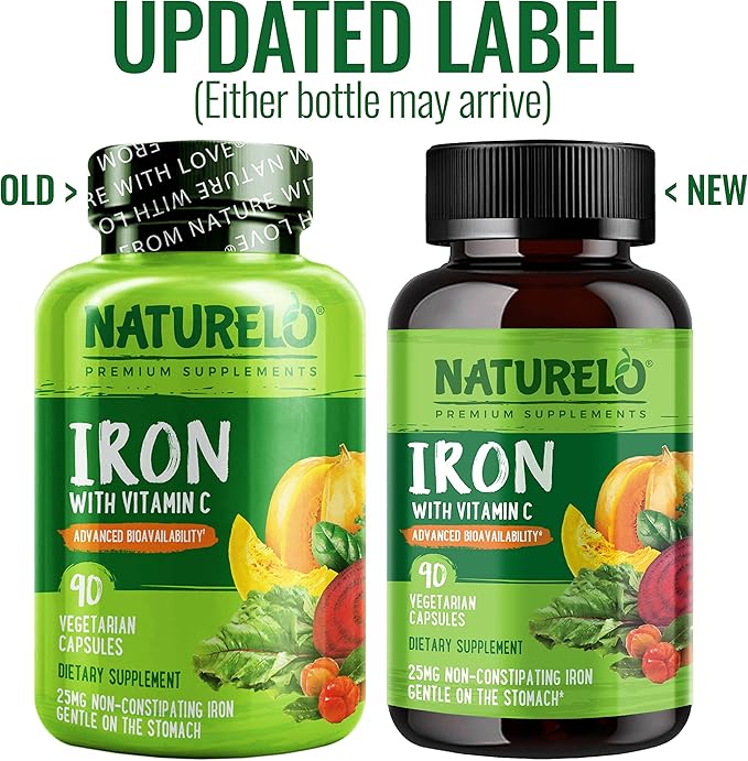 NATURELO Vegan Iron Supplement with Vitamin 90 Mini