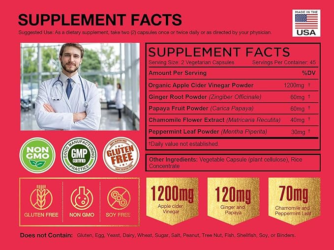 FarmHaven Apple Cider Vinegar Capsules 1390MG, Apple