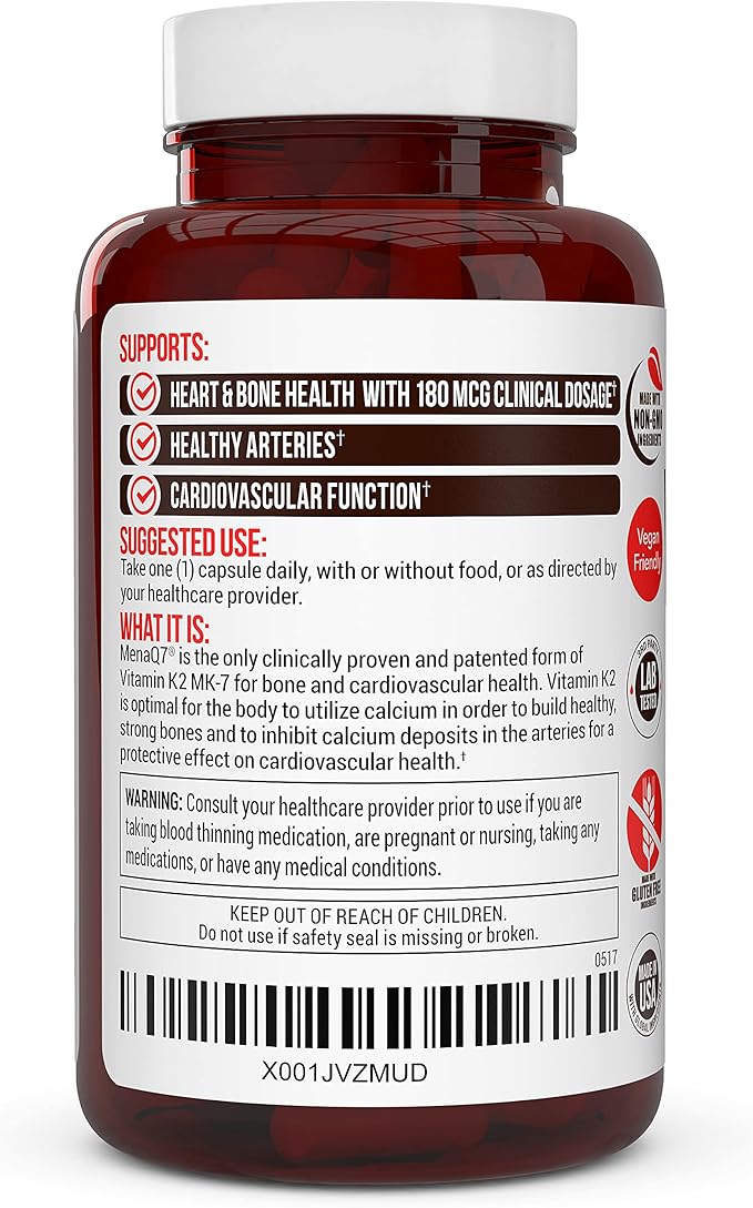 Vitamin k2 MK-7 Supplement 180mcg -Vitamin K2 Supports 60 Easy MenaQ7 K2 K2 MK7 MK7