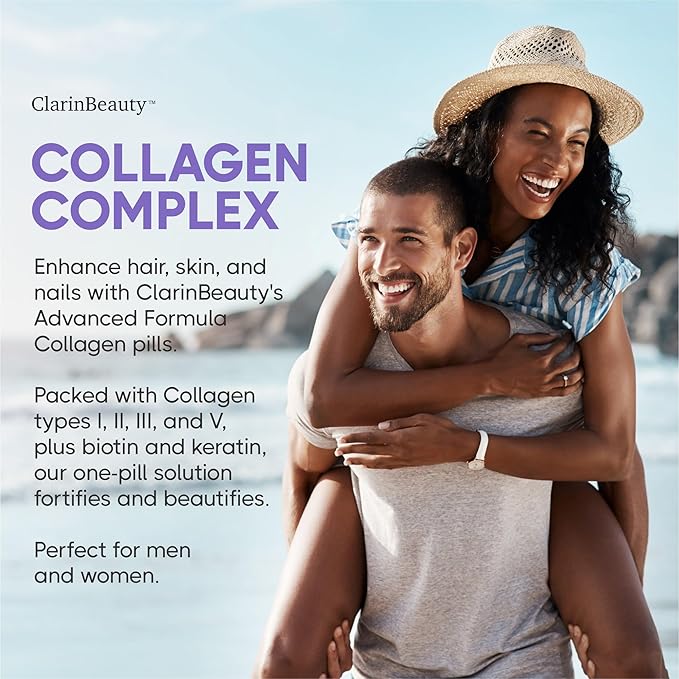 ClarinBeauty 100% Natural Collagen Pills 1000mg 10000mcg Keratin 2500mg Hyaluronic