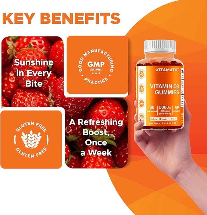 Vitamatic Vitamin D3 Gummies – 5000 IU Per Gummy – 60 Gummies