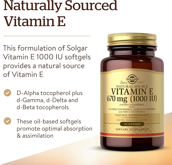 Solgar Vitamin E 670 mg (1000 100 Softgels 180 Servings