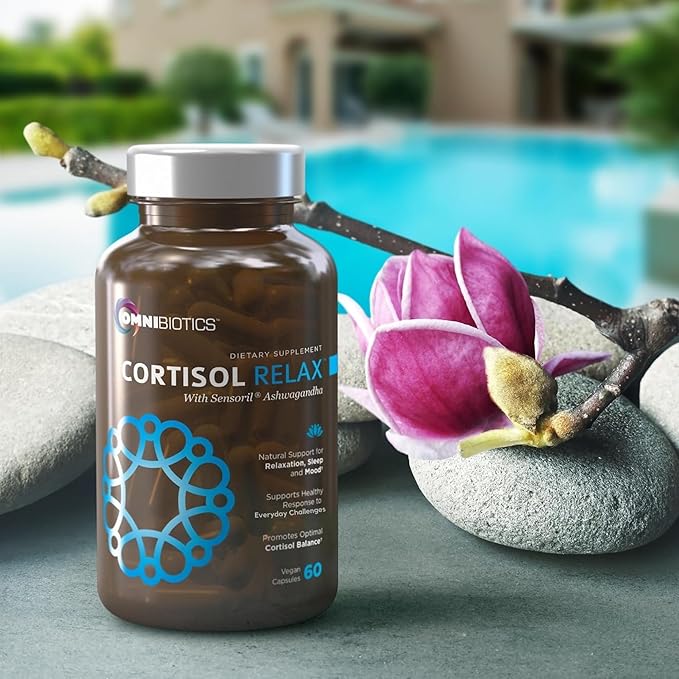 OmniBiotics Cortisol Supplement for Women and Men, High Cortisol Manager with Ashwagandha, L-Theanine, Magnolia Extract, Phosphatidylserine to Support Relaxation, Calm, Detox, 60 Vegan Capsules