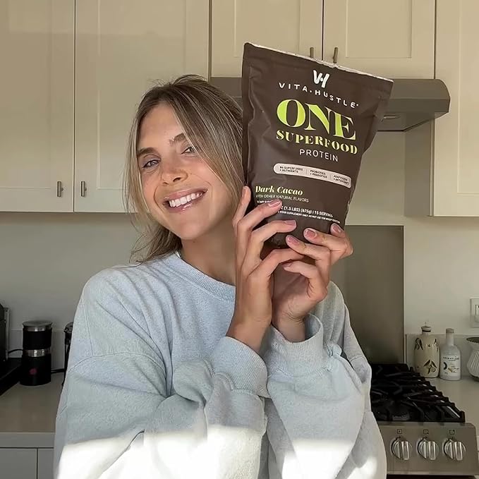 VitaHustle ONE Superfood Protein All-in-One Nutrition Shake, 20g Chocolate Plant Protein, 86 Superfoods, Vitamins, & Minerals, Ashwagandha, Adaptogens, Meal Replacement, 15 Servings