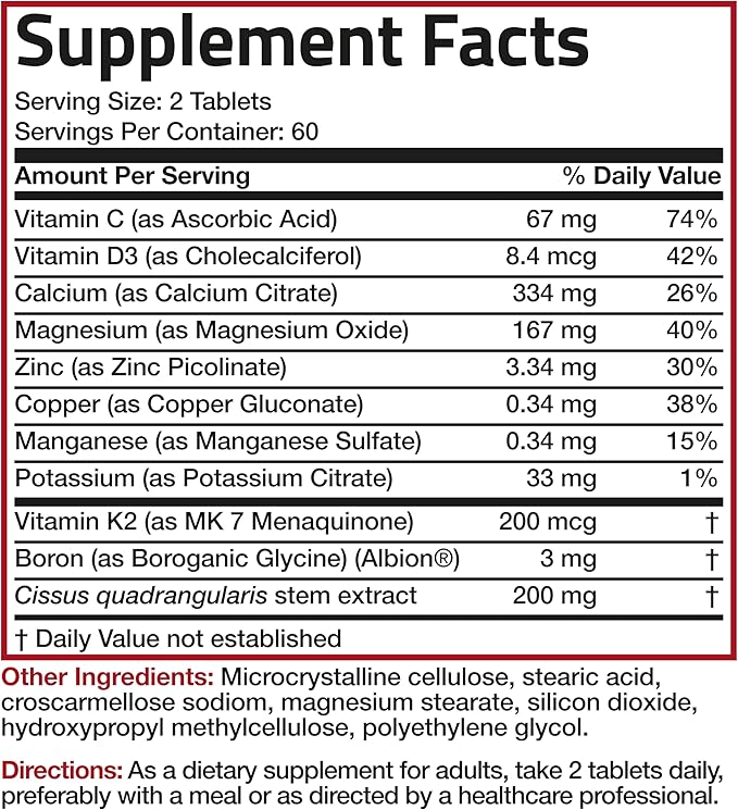 Bronson Bone Health & Strength Complex* 200 MCG K2 as MK7, Plus D3, and 120 Tablets