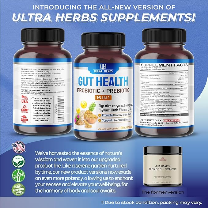 Gut Health Supplement 14,400mg with Prebiotic (90 Count 1))