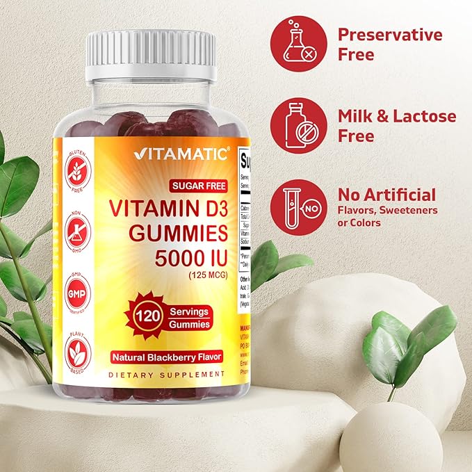 Vitamatic Sugar Free Vitamin D3 5000 IU 120 Gummies 120 Servings (5000 IU)