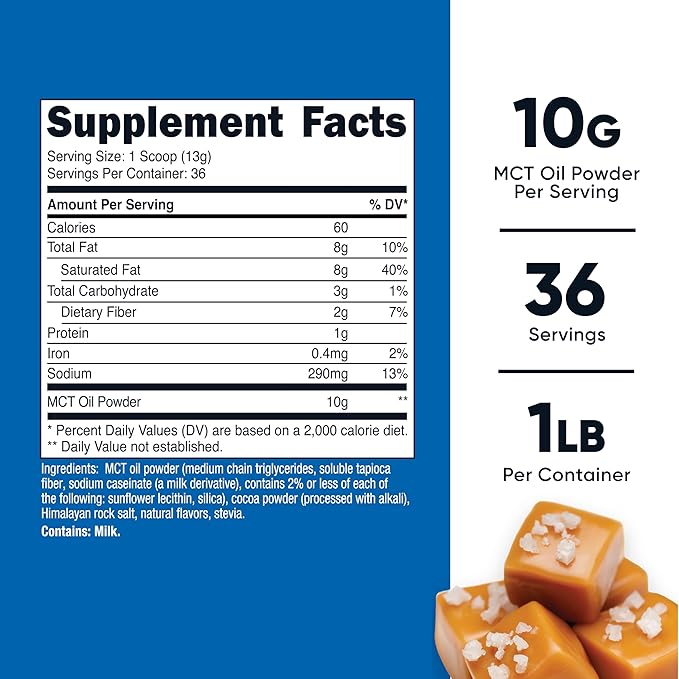 Nutricost Premium MCT Oil Powder (1 LB) (Salted Carmel) - Best for Keto, Ketosis, and Ketogenic Diets - Non-GMO and Gluten Free, Medium Chain Triglyceride