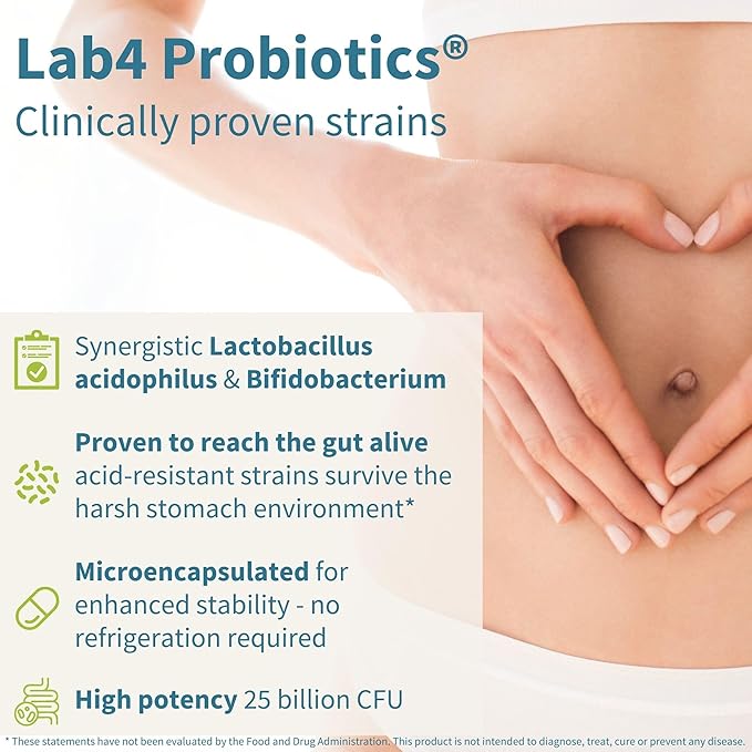 Live Cultures+ Lab4 Probiotics & Prebiotic, 25 Billion 6 x 30 Capsules,