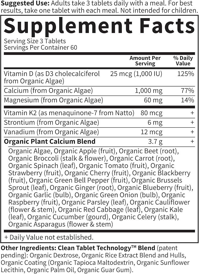 Garden of Life Organics Plant Calcium D3, and MK7, Gluten-Free 60 Day