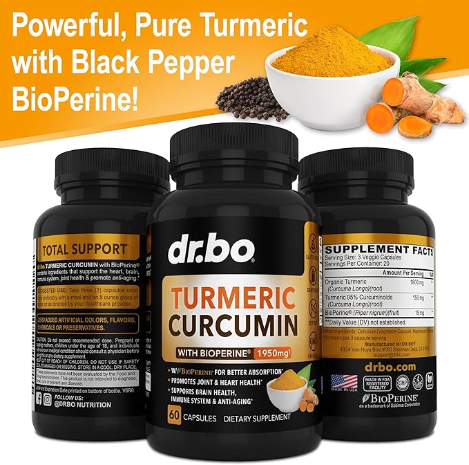 Turmeric Curcumin with BioPerine Supplement Capsules 1950mg Curcuma 60 Turmeric